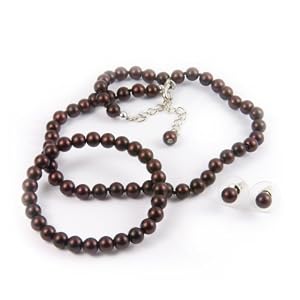 Dark Chocolate Satin-Finish 6mm Glass Pearl Necklace, Br