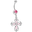 Pink Cubic Zirconia Double Cross Belly Ring
