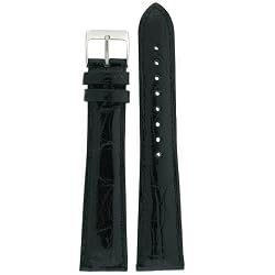 Long Watch Band Genuine Crocodile Black Padded 24 millimeter