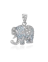 Bling Jewelry Patriotic Lucky Elephant Pendant Blue Topaz Color CZ 925 Silver
