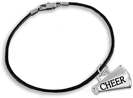 Cheerleading Megaphone Charm on Black Cord Bracelets (Wholesale Pack - 18 Bracelets)