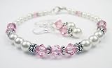 Pink Tourmaline Swarovski Crystal Beaded Pearl Bracelets in Sterling Silver