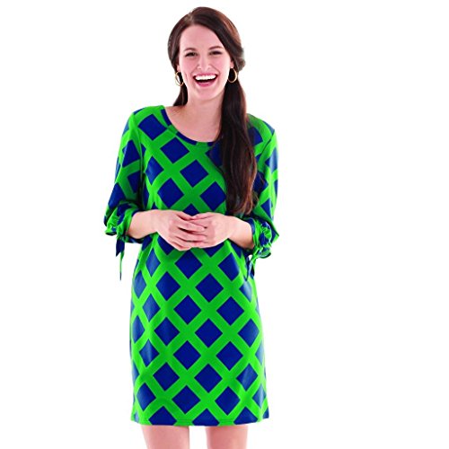 Mud Pie Womens Anderson Dress Diamond Pane Print, Green Navy