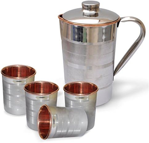 YourEshop Pure Copper Water Jug Pitcher and 4 Glass Drinkware Set