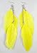 New Pair of Bright Yellow Three Feather Earrings with Rinestones