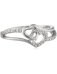 Sterling Silver Diamond (0.06cttw, I-J Color, I1-I2 Clarity) Double Heart Ring