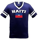 Haiti Flag International Soccer Ringer T-shirt, Haitian National Pride Mens V-Neck Shirt