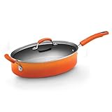 IMAGE OF Rachael Ray Porcelain Enamel II Nonstick Covered Oval Saute with Helper Handle, 5-Quart, Orange