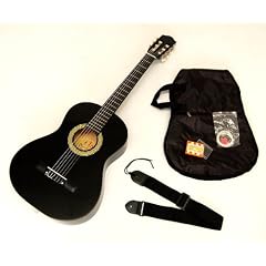 Akustik Konzertgitarre in schwarz mit Gitarren-Tasche, -Gurt, Stimmpfeife, Ersatzsaiten und Plektron