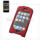 Dark Red Colored, Vertical, Premium Genuine Leather Apple iPhone Case Holster Cover with Leather Belt Clip and Built-in Screen Protector