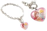 Adorable Licensed Disney Princesses Belle and Cinderella in a Heart Charm Toggle Bracelet Silver Tone