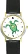 Green Sea Turtle or Tortoise with Fancy Shell Design - JP - WATCHBUDDY&reg; DELUXE TWO-TONE THEME WATCH - Arabic Numbers - Black Leather Strap-Size-Large ( Men's Size or Jumbo Women's Size )