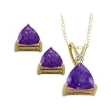 10K Yellow Gold with Trillion Cut Amethyst Necklace and Earrings Set