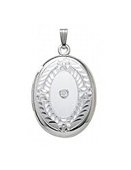 Sterling Silver Cremation and Hair Locket w/ Diamond Center 3/4 inch x 1 inch in Sterling Silver