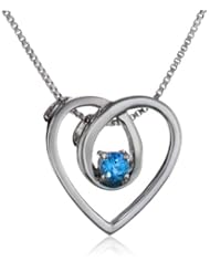 Sterling Silver Round Swiss Blue Topaz Heart Pendant Necklace (1/6 cttw), 18"