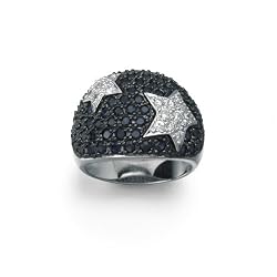 Platinum Plated Sterling Silver Lab Created Blue and White Cubic Zirconia Star Ring, Size 6