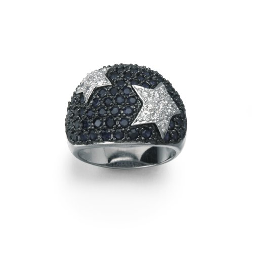 Platinum Plated Sterling Silver Lab Created Blue and White Cubic Zirconia Star Ring