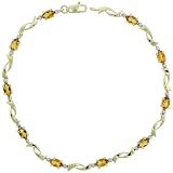 10k Gold Alternating Swirl & Oval 7" Stone Bracelet, w/ Brilliant Cut Diamonds & Oval Cut (5x3mm) Citrine Stones, 1/8" (3.5mm) wide