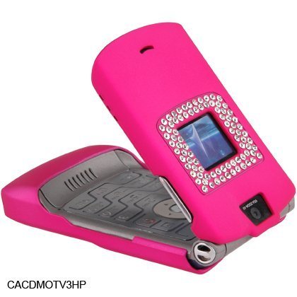 Motorola Razr V3 V3c V3m Rubberize Magenta Diamond Crystal Case Cover