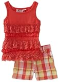Young Hearts Girls 4-6x 2 Piece Lace and Plaid Short Set