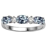 0.84 cttw Genuine Aquamarine and Diamond 3 Stone Band - 14kt Yellow Gold