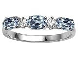 0.84 cts Genuine Aquamarine and Diamond 3 Stone Ring - 14kt White or Yellow Gold