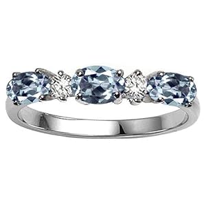 Buy 0.84 cttw Genuine Aquamarine and Diamond 3 Stone Ring - 14kt Yellow Gold