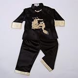 Kids Chinese Dragon Kung Fu Shirt Pants Set Black Available Sizes: 6M, 3T, 4, 6, 8, 10, 12, 14