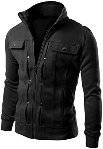EKIMI Men's Fashion Cotton Slim Designed Lapel Cardigan Coat Jacket (XXXL, Black)