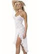 Sexy White Chemise Long Gown Side Slit Lace Lingerie Ruffle Trim Matching Gstring