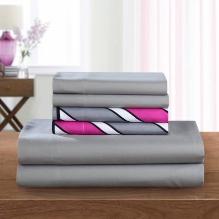 Asher 4-Piece Bedding Sheet Set with 1 Bonus Pillowcase, Twin , Fuchsia | Printed Chevron Pattern 4-Piece Bedding Sheet Set with Bonus Pillowcases, Twin - Fuchsia