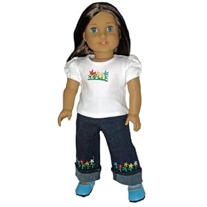White Flower Top and Jeans. Fits 18 Dolls Like American Girl Doll. by Silly Monkey