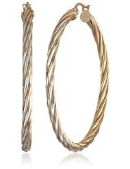 Goldtone Finish Silver Twisted Hoop Earrings