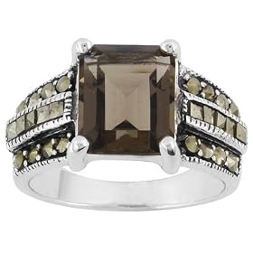 3.03CT SMOKY QUARTZ WITH MARCASITE STERLING SILVER RING by JTV