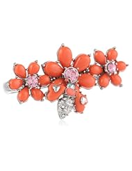 Betsey Johnson "Iconic Coral" Glam Flower and Bee Two-Finger Shank Ring, Size 7.5