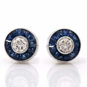 Estate Diamond Sapphire Platinum Stud Earrings