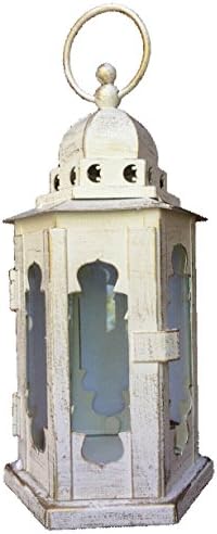 Moroccan off-white and gold candle lantern 10" hexagon with domed top