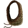 Faux Fur Hoodie Pullover Headscarf Knit Loop Neckwarmer Scarf Ski Hat Brown with Gray