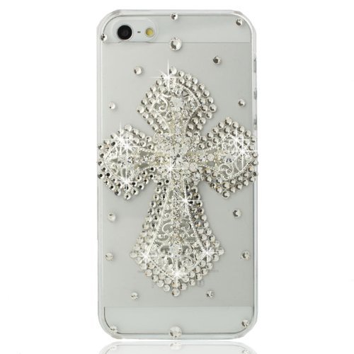 Nova Case Chic Series 3D Bling Crystal iPhone Case for iPhone 5 and 5S Silver Cross