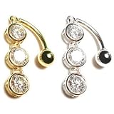 14K Gold Belly Ring with Tripple Round Bezel Dangle.