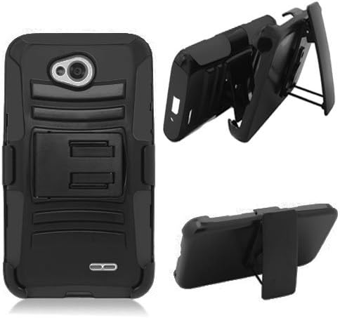 Phone Case for Lg Ultimate 2 Black Edge Cover Kickstand Combo Holster Belt Clip For LG L41c