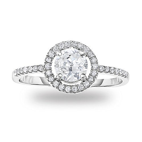 Rhodium Plated 925 Sterling Silver Cubic Zirconia Simulated Diamond Classic Round Halo Ring