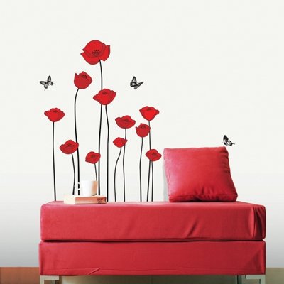 Imagen 1 de Cama de amapolas con las mariposas - Mural - Pegatinas Pared Casa Art Deco Pegatinas de pared