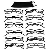Reading Glasses-Lot Of 12-Black Plastic Frame-FREE Case+2.00