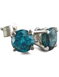 1 1/2ct Blue Diamond Stud Earrings in 14k White Gold.