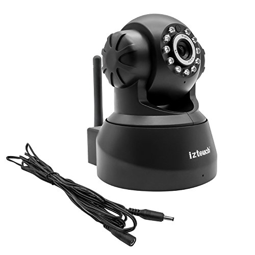 iZtouch IZSP-012 Black + 10ft Black Extension DC Power Cable 1280x720P HD H.264 Wireless/Wired IP Camera with Two-Way Audio Night Vision Pan/Tilt Control QR Code Scan