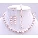 Brd684 Pink Pearls Back Drop Down Necklace Bridal Jewelry Set w/ Silver Rondells Sparkling Diamond Spacer Sterling Siver Earrings Wedding Necklace Set