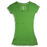 Jade - Girls Ribbed Short Sleeve Henley, Green