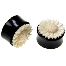 Bone Plug with Flower Design - Sold as a Pair - 1/2 Inch