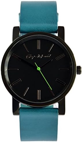 Sergio Montell Men's Turquoise Leather Strap Watch - Black Tone Simple and Minimalist Unisex Watch, Mens and Womens Leather Watch